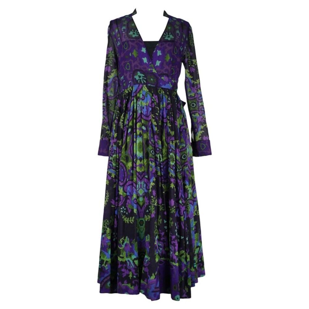 Christian Dior Multicolor Purple Printed Maxi Wrap Dress with Slip